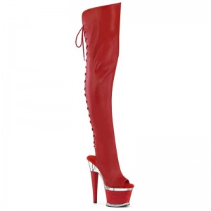 Red / Clear Pleaser Spectator-3030 Faux Leather Women's Thigh High Boots | AUSTRALIA VYGTR