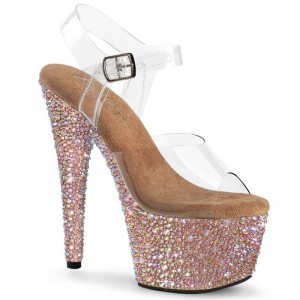 Rose Gold / Clear Pleaser Bejeweled-708MS Women's Platform Heels Sandals | AUSTRALIA NOBEU