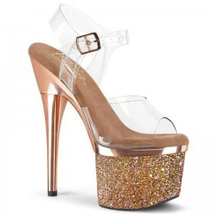 Rose Gold / Clear Pleaser Esteem-708CHLG Women's Platform Heels Sandals | AU NEFHWPL