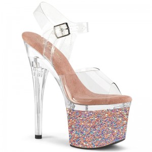 Rose Gold / Clear Pleaser Esteem-708LG Women's Platform Heels Sandals | AU NXYEWLC