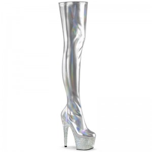 Silver Pleaser Bejeweled-3000-7 Women's Thigh High Boots | AUSTRALIA ERNSH