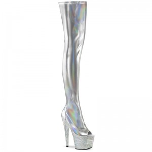 Silver Pleaser Bejeweled-3011-7 Women's Thigh High Boots | AUSTRALIA ERFBG