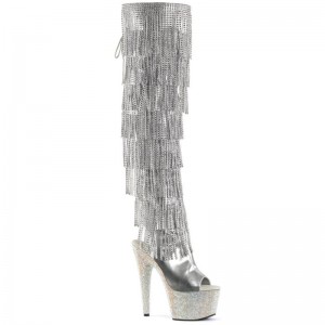 Silver Pleaser Bejeweled-3019RSF-7 Women's Thigh High Boots | AU ECJIFVR