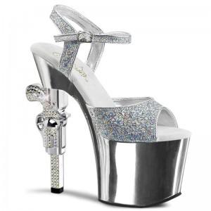 Silver Pleaser Revolver-709G Women's Platform Heels Sandals | AU GJENTWO