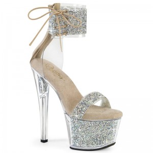 Silver / Beige / Silver Pleaser Sky-327RSI Women's Platform Heels Sandals | AUSTRALIA XAHFJ