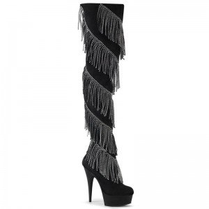 Silver / Black Pleaser Delight-3065 Women's Thigh High Boots | AU JGKBXOM