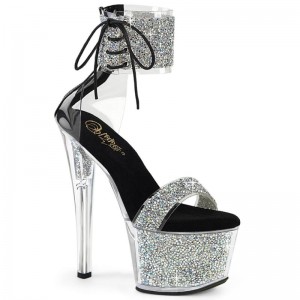 Silver / Black Pleaser Sky-327RSI Women's Platform Heels Sandals | AU HMFCVBR