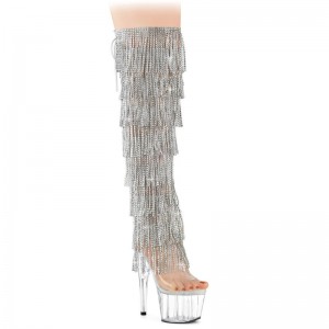 Silver / Clear Pleaser Adore-3019C-RSF Women's Thigh High Boots | AU DTGXJNW