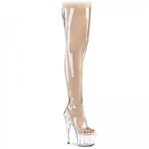 Silver / Clear Pleaser Adore-3021 Women's Thigh High Boots | AU YRIFHVW