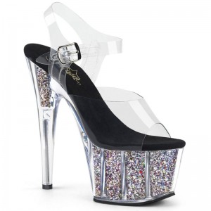 Silver / Clear Pleaser Adore-708CG Women's Platform Heels Sandals | AUSTRALIA PRBOU