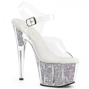 Silver / Clear Pleaser Adore-708G Women's Platform Heels Sandals | AUSTRALIA RMAVD