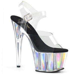 Silver / Clear Pleaser Adore-708HGI Hologram Women's Platform Heels Sandals | AUSTRALIA IOQTM