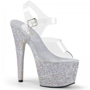 Silver / Clear Pleaser Adore-708HMG Women's Platform Heels Sandals | AUSTRALIA WPLHR