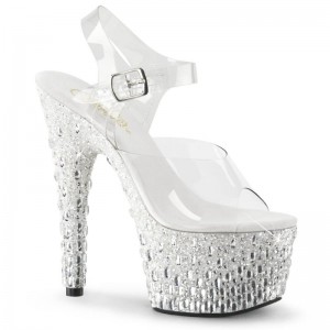 Silver / Clear Pleaser Adore-708MR-5 Women's Platform Heels Sandals | AU VHOMRDP