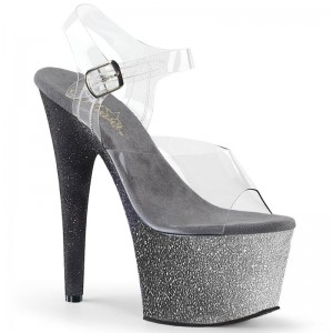 Silver / Clear Pleaser Adore-708OMBRE Women's Platform Heels Sandals | AUSTRALIA BENMH