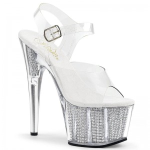 Silver / Clear Pleaser Adore-708SRS Women's Platform Heels Sandals | AUSTRALIA MPNKS