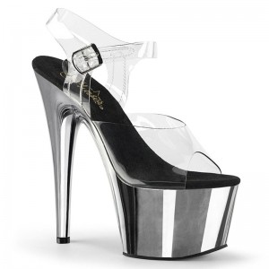 Silver / Clear Pleaser Adore-708 Women's Platform Heels Sandals | AUSTRALIA YTLFE