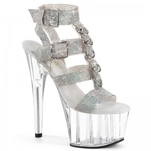 Silver / Clear Pleaser Adore-756RS AB Rhinestone Women's Platform Heels Sandals | AUSTRALIA UPAXQ