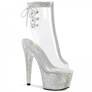 Silver / Clear Pleaser Bejeweled-1018C-2RS Women's Heels Boots | AU PXTRVZN