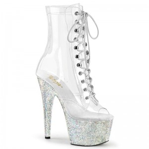 Silver / Clear Pleaser Bejeweled-1021C-7 Women's Heels Boots | AU CGWVTXJ