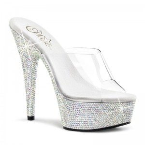 Silver / Clear Pleaser Bejeweled-601DM Women's Platform Slides | AU KSBRVOC