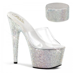 Silver / Clear Pleaser Bejeweled-712RS Women's Platform Slides | AU SCPWYRX