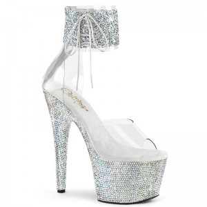 Silver / Clear Pleaser Bejeweled-724RS-02 Women's Platform Heels Sandals | AUSTRALIA FDUNJ