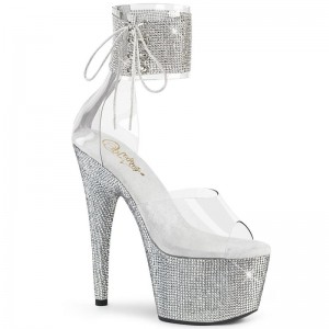 Silver / Clear Pleaser Bejeweled-724RS Women's Platform Heels Sandals | AU KULHFBX