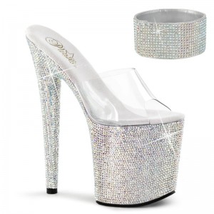 Silver / Clear Pleaser Bejeweled-812RS Women's Platform Heels Sandals | AU ESPLDRG