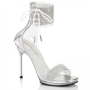 Silver / Clear Pleaser Chic-47 Women's Heels Sandals | AU UBTLEWR