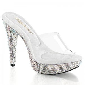 Silver / Clear Pleaser Cocktail-501DM Women's Platform Slides | AU KFQNTBG