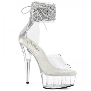 Silver / Clear Pleaser Delight-624RS-02 Women's Platform Heels Sandals | AU CPZKBOY