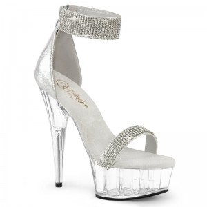 Silver / Clear Pleaser Delight-641 Women's Platform Heels Sandals | AU JHZEFMW