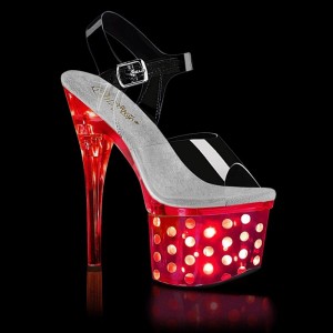 Silver / Clear Pleaser Discolite-708DOTS Women's Platform Heels Sandals | AU ZCYVWPH