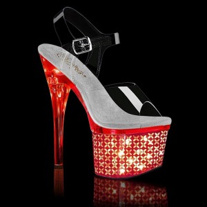 Silver / Clear Pleaser Discolite-708FLP Women's Platform Heels Sandals | AUSTRALIA QVGMK