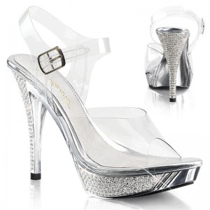 Silver / Clear Pleaser Elegant-408 Women's Platform Heels Sandals | AUSTRALIA AKWZJ