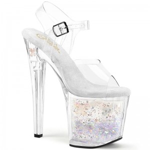 Silver / Clear Pleaser Enchant-708AQUA-02 Women's Platform Heels Sandals | AU VZRJETY