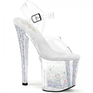 Silver / Clear Pleaser Enchant-708AQUA-04 Women's Platform Heels Sandals | AU UTQMGHV