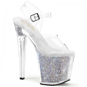 Silver / Clear Pleaser Enchant-708RSI Women's Platform Heels Sandals | AU FNTIDOM