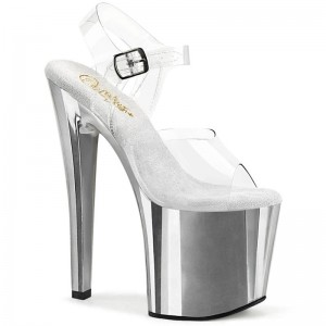 Silver / Clear Pleaser Enchant-708 Women's Platform Heels Sandals | AU NMTUDOE