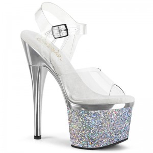 Silver / Clear Pleaser Esteem-708CHLG Women's Platform Heels Sandals | AUSTRALIA XIQGS