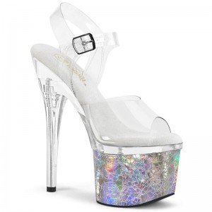 Silver / Clear Pleaser Esteem-708CK Women's Platform Heels Sandals | AU YHNOSJK