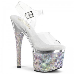 Silver / Clear Pleaser Esteem-708DM Women's Platform Heels Sandals | AU MOWCVFL