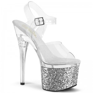 Silver / Clear Pleaser Esteem-708LG Women's Platform Heels Sandals | AUSTRALIA GFQKY