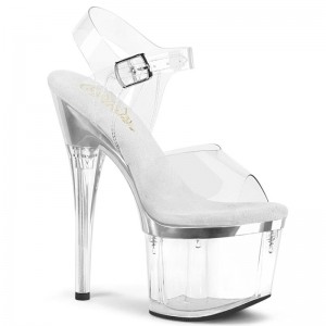 Silver / Clear Pleaser Esteem-708 Women's Platform Heels Sandals | AUSTRALIA SNAPW