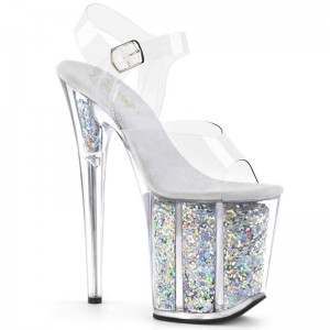 Silver / Clear Pleaser Flamingo-808GF Women's Platform Heels Sandals | AU XRVAFES