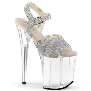 Silver / Clear Pleaser Flamingo-808N-RS AB Rhinestone Women's Platform Heels Sandals | AUSTRALIA YMLGV