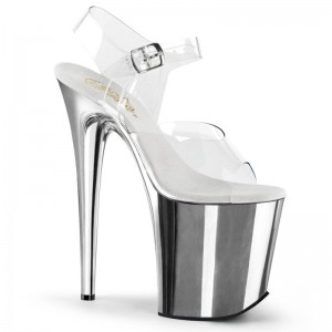 Silver / Clear Pleaser Flamingo-808 Women's Platform Heels Sandals | AU GODBMIY