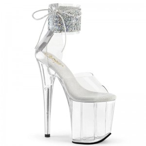 Silver / Clear Pleaser Flamingo-824RS-02 Women's Platform Heels Sandals | AUSTRALIA CUKIY