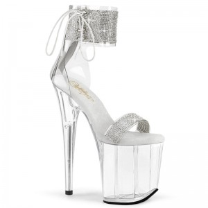 Silver / Clear Pleaser Flamingo-827RS Women's Platform Heels Sandals | AUSTRALIA HUKYP